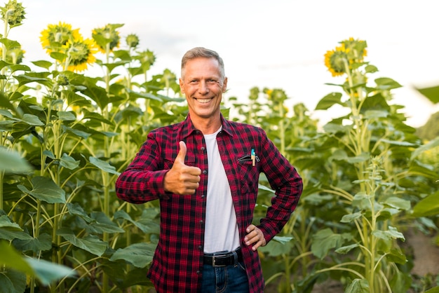 Middle age man showing thumb up