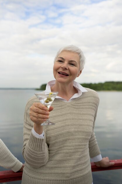 Middle age person having fun at food festival