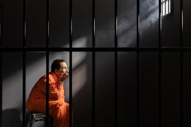 Middle aged man spending time in jail