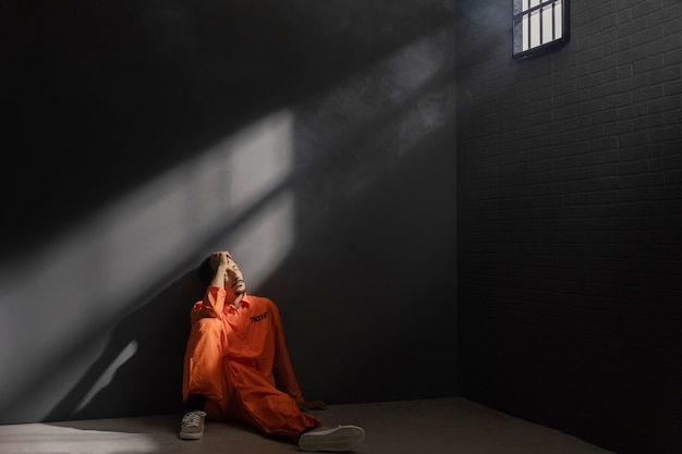 Free photo middle aged man spending time in jail