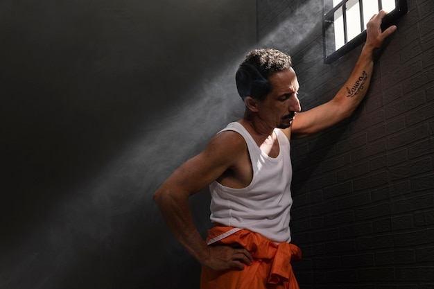 Free photo middle aged man spending time in jail