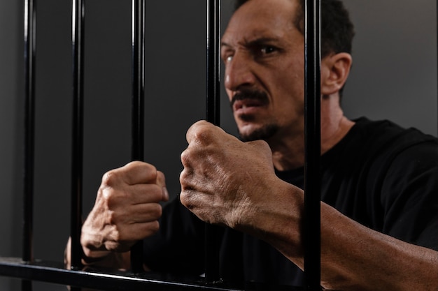 Middle aged man spending time in jail