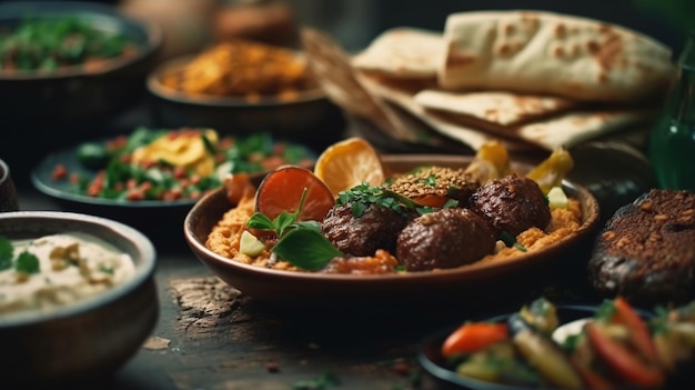Ближневосточное или арабское блюдо, сгенерированное AI изображение