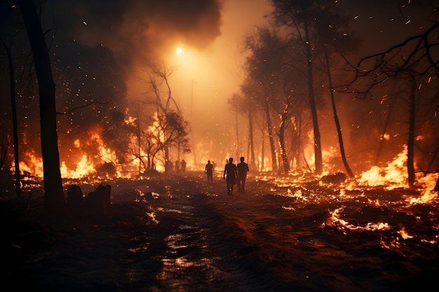 Foto gratuita carta da parati della foresta che brucia a mezzanotte