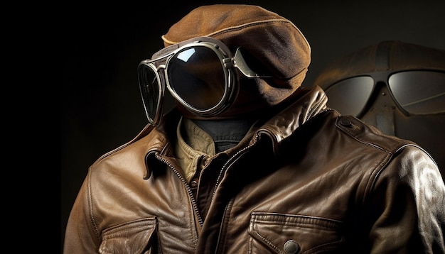 Free photo military fashion protective gear leather jacket elegance generated by ai