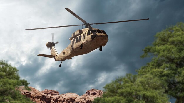 Военный вертолет Render 3d Illustration