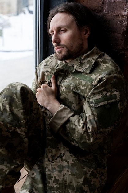 Free photo military man suffering from ptsd