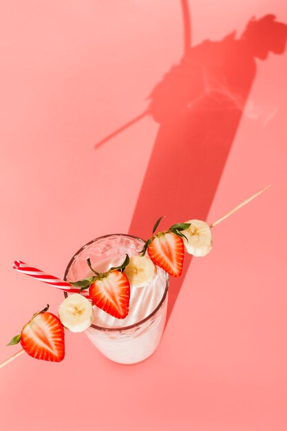 Milk cocktail with strawberry and banana