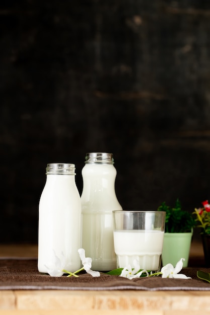 Free photo milk healthy dairy products on table