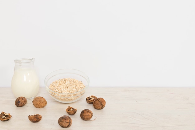 Milk, nuts and breadcrumbs