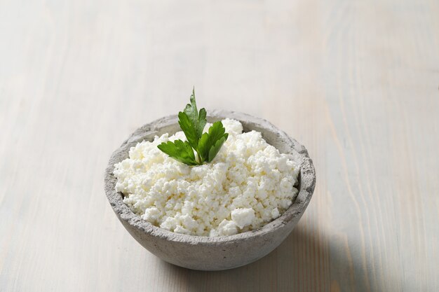 Milk products on wooden table