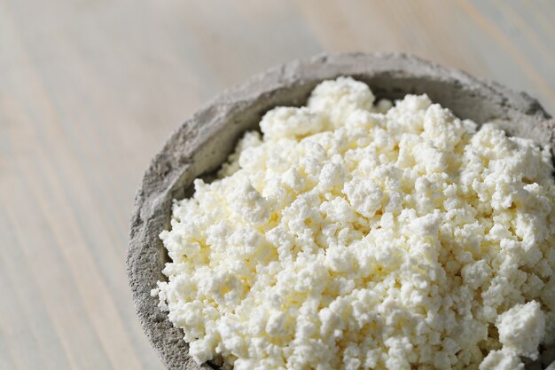 Milk products on wooden table