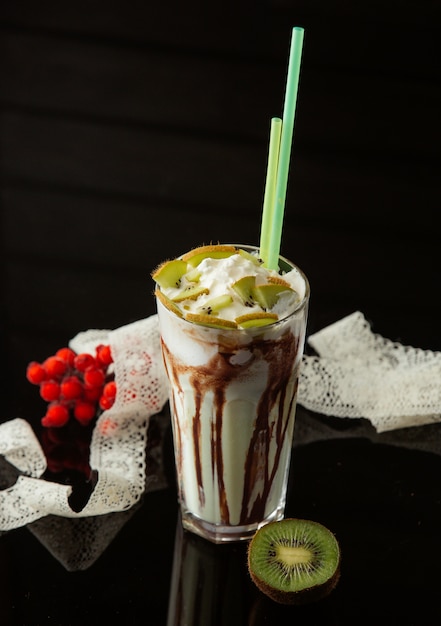 Milk shake with chocolate and kiwi