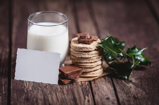 Milk with sweet food for Santa Claus