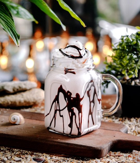 Milkshake with chocolate on the table