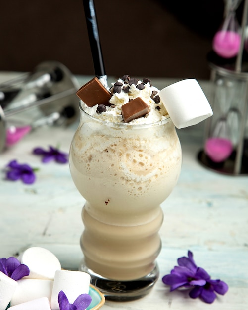 Milkshake with chocolate on the table