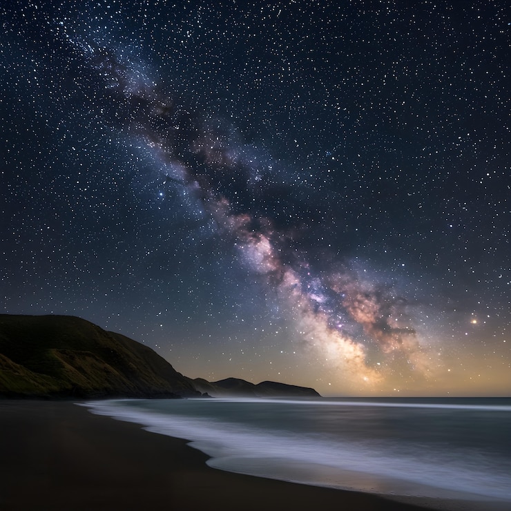 Free Photo milky way over the beach at night
