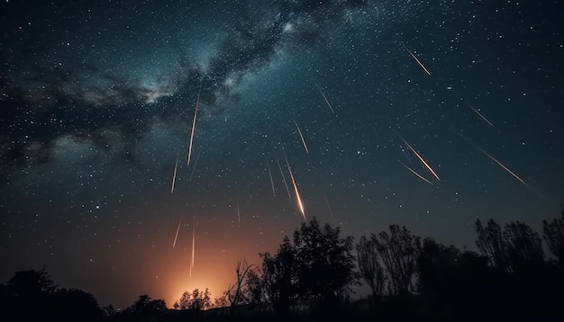 La via lattea illumina il maestoso cielo notturno incandescente con la scia stellare generata dall'ia