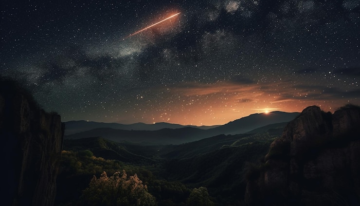 Free Photo milky way illuminates star trail over mountain peak generated by ai