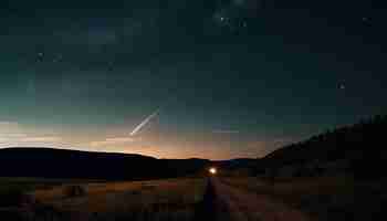 Free photo milky way illuminates star trail over tranquil mountain landscape generated by ai