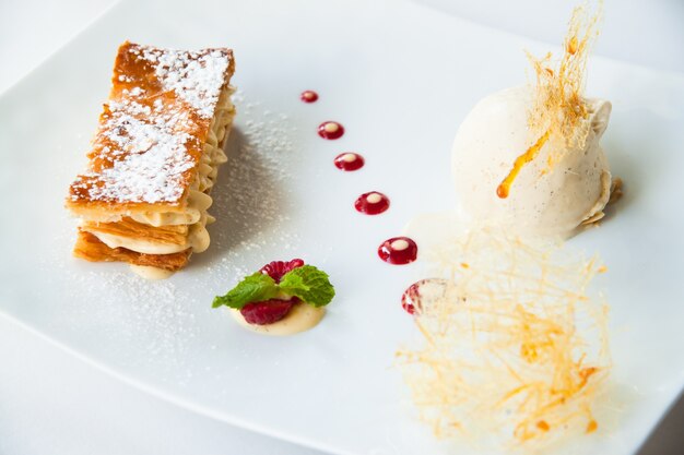 Mille feuille, french dessert with ice-cream