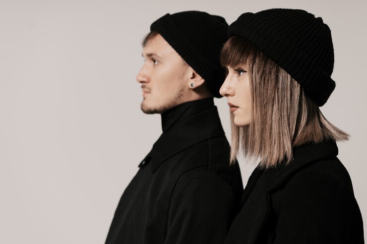 Free Photo millennial fashion couple on a white in studio