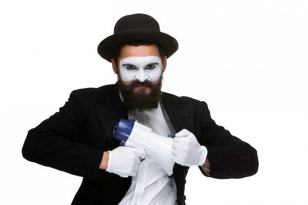 Mime come uomo d'affari con un megafono