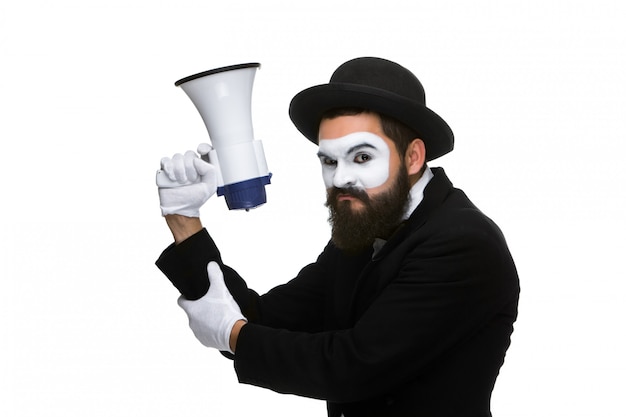 Foto gratuita mime come uomo d'affari con un megafono