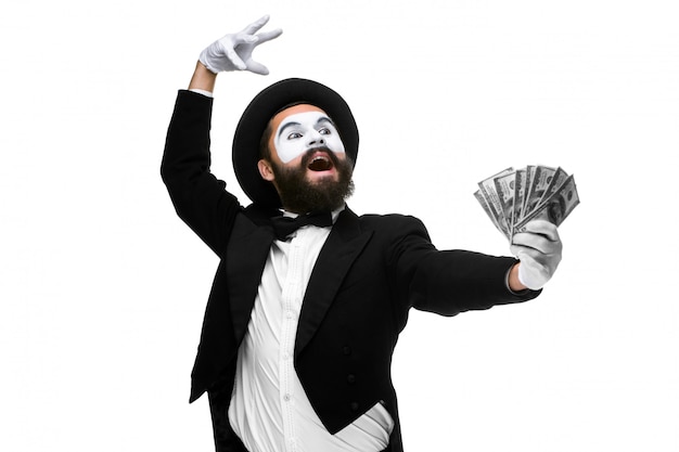 Free photo mime as a businessman screaming with delight