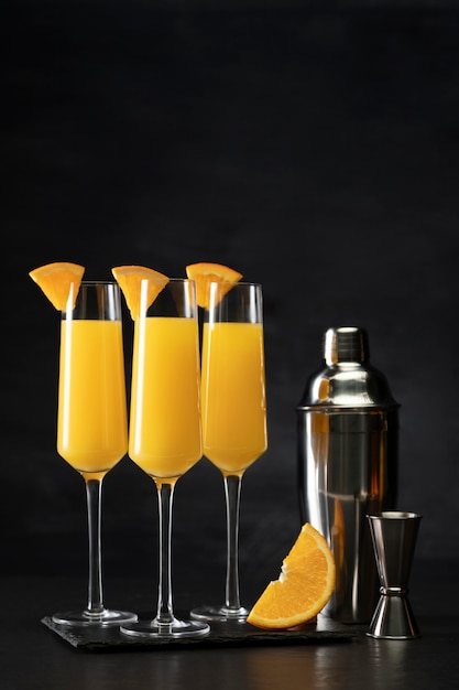 Mimosa cocktail with orange slices