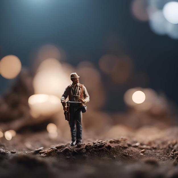 Foto gratuita soldati giocattolo in miniatura in piedi a terra con sfondo bokeh chiaro