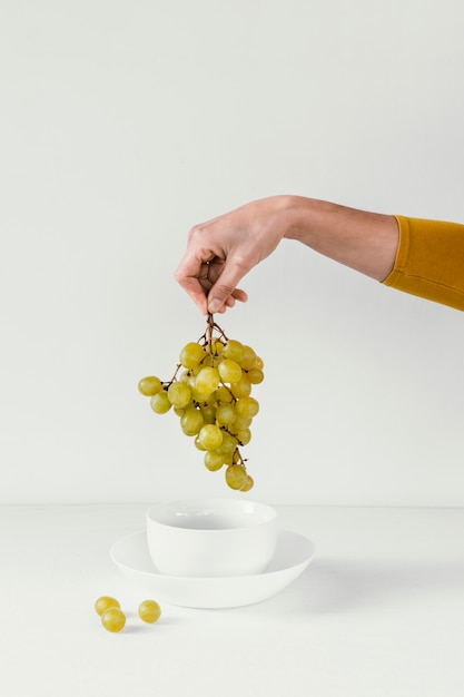 Free photo minimal abstract grapes and hand