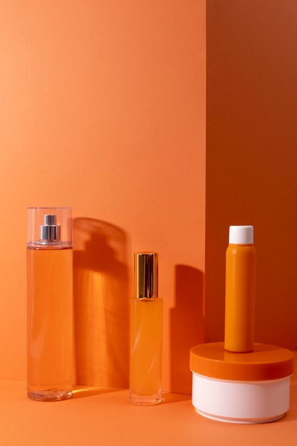 Minimal arrangement of beauty products