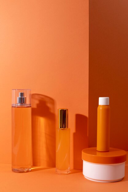 Minimal arrangement of beauty products