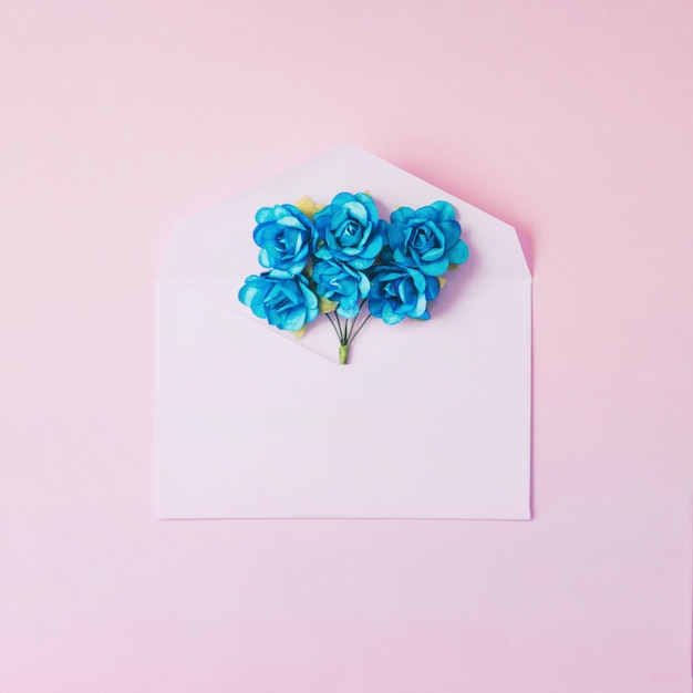 Minimal envelope for mockup with blue flowers