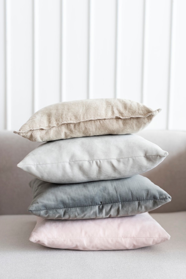 Free Photo minimal linen cushion covers on a sofa