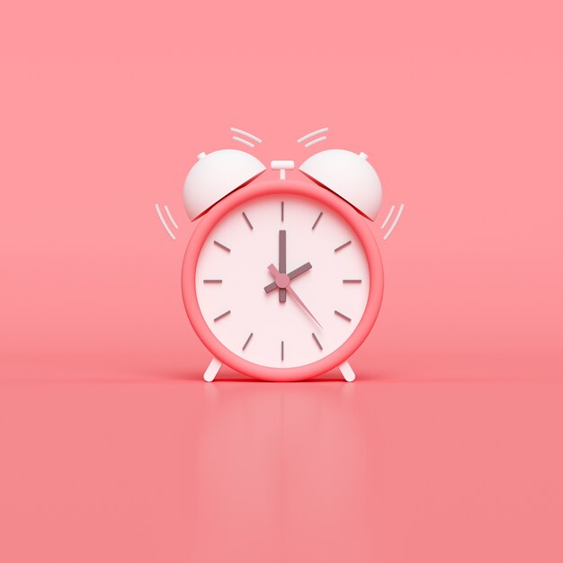 Minimal pink alarm clock. 3d render