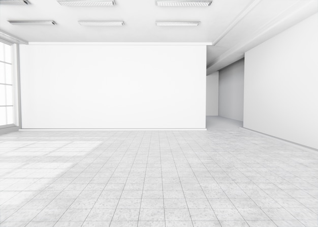 무료 사진 3d 렌더링에서 조명 효과가 있는 최소한의 방과 벽