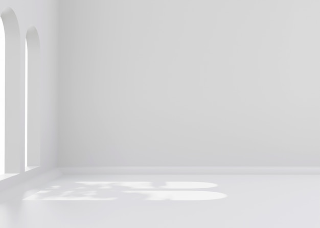 3Dレンダリングで照明効果のある最小限の部屋と壁
