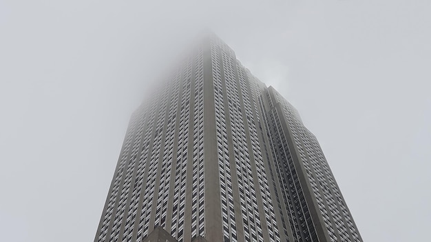 Minimalist architectural photo of skyscrapper in cloudy weather