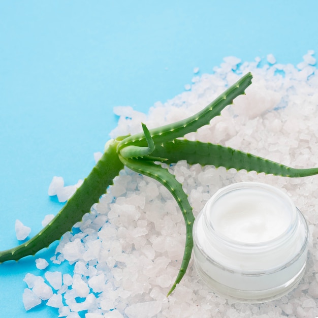 Foto gratuita concetto minimalista di spa di sale da bagno e aloe vera