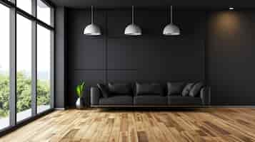 Free photo a minimalist black interior with a black sofa