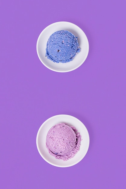 Minimalist blue and violet scoops of ice cream