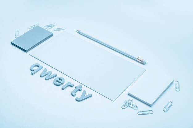 Minimalist business cards and qwerty word high view