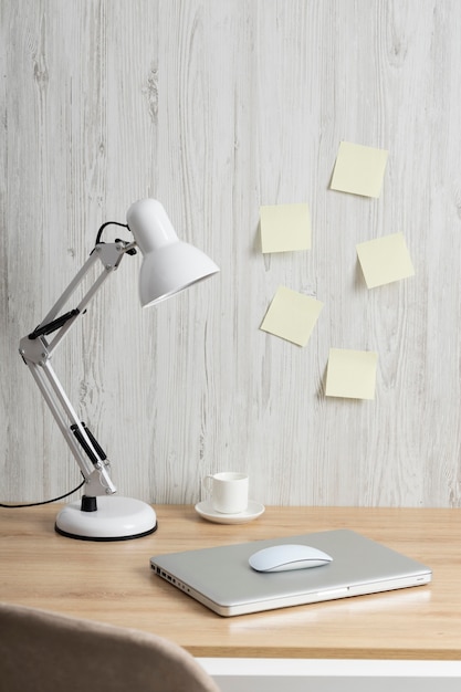 Minimalist business desk arrangement with laptop