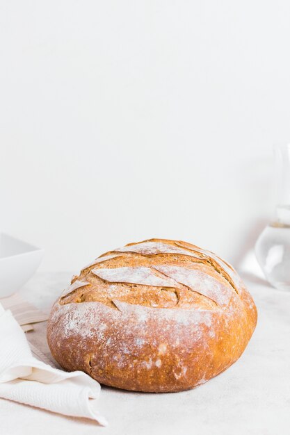 Minimalist design with round baked bread