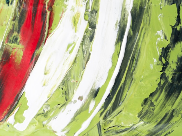 Minimalist green painting with red and white strokes 