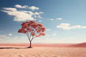 Free photo minimalist landscape art with a single tree in a vast desert