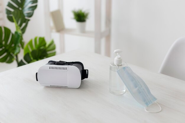 Minimalist office with virtual reality headset