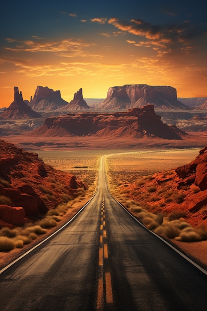 Minimalist photorealistic desert road